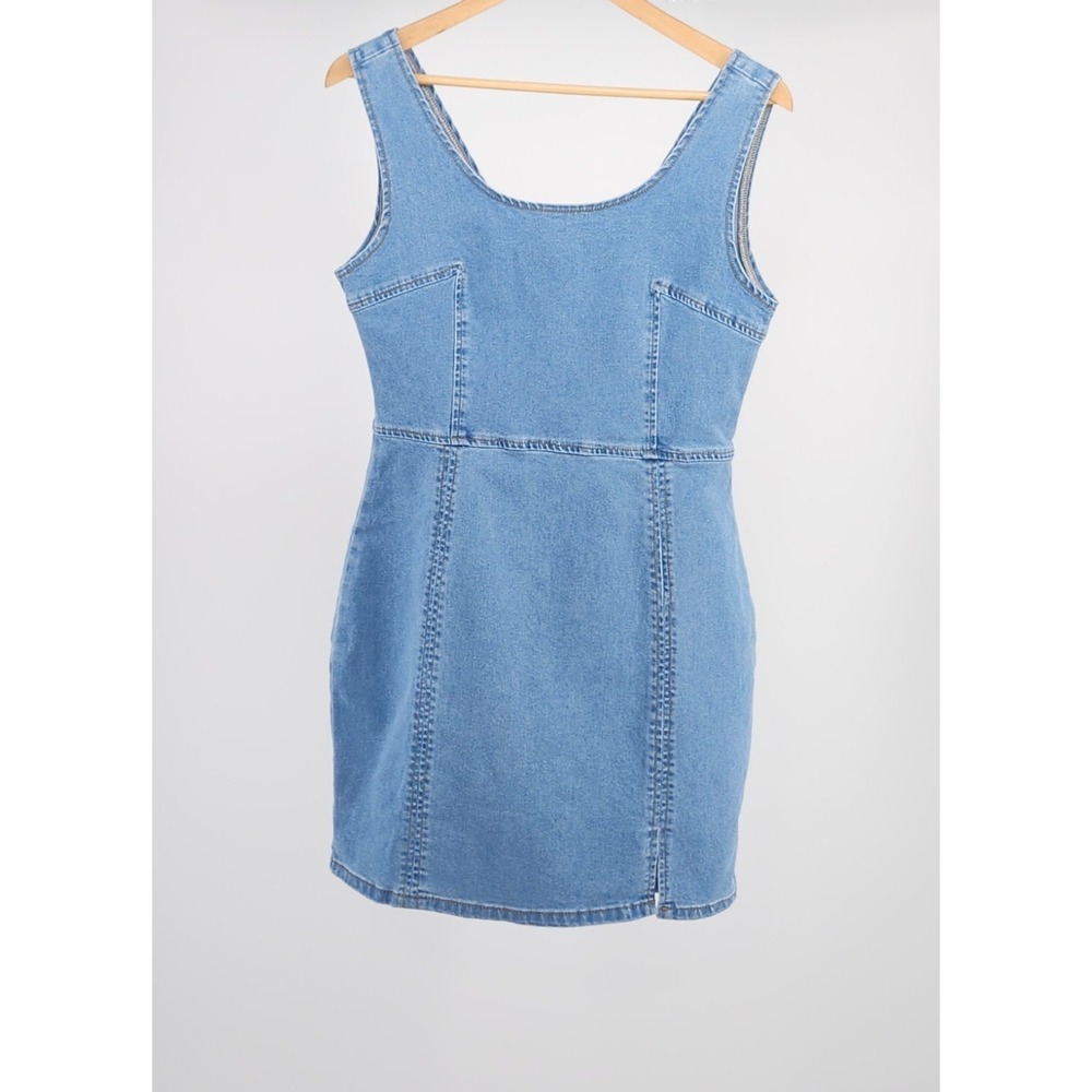 Conshvi Womens Blue Denim Mini Dress Sleeveless Scoop Neck Bodycon Size‎ M
